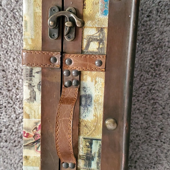 DECORATIVE LUGGAGE WITH LEATHER TRIM 15"×9"×4" - Picture 8 of 9